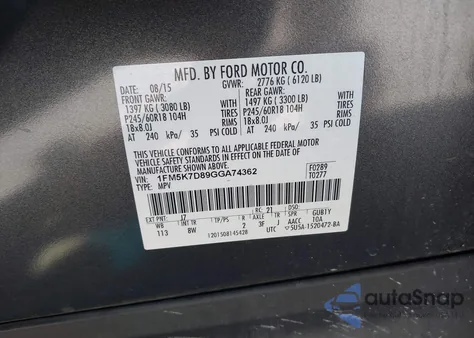 2016 Ford Explorer Xlt from USA, damaged, VIN 1FM5K7D89GGA74362